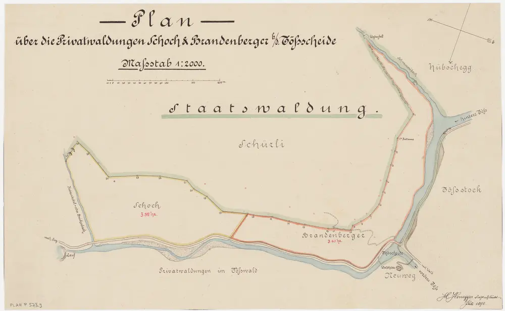 Wald, Fischenthal, Goldingen SG: Waldungen: Wald: Privatwaldungen Schoch und Brandenberger bei der Tössscheidi; Grundriss