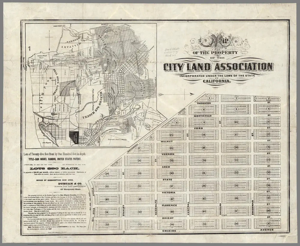 Map of the Property of the City Land Association, Incorporated under the Laws of the State of California.