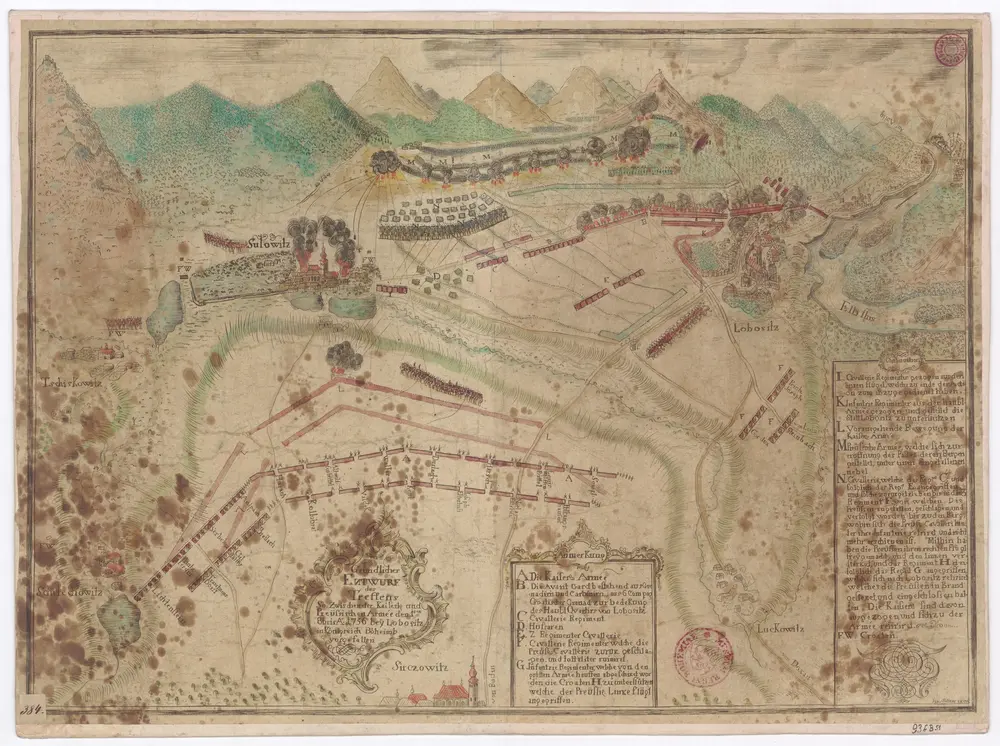 Gründlicher Entwurf des Treffens so zwischen der kaiserl. und preüssischen Armée den 1.ten 8bris A.o 1756 bey Lobositz in Königreich Böheimb vorgefallen