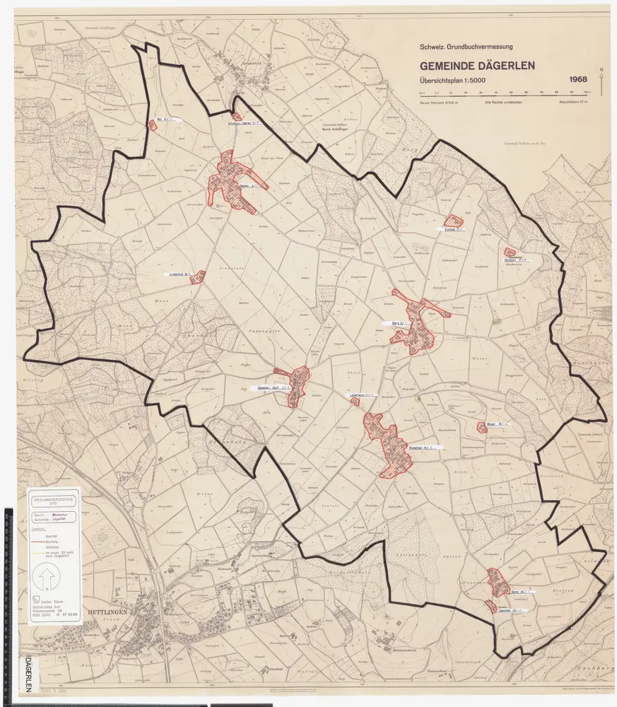 Dägerlen: Definition der Siedlungen für die eidgenössische Volkszählung am 01.12.1970; Siedlungskarte
