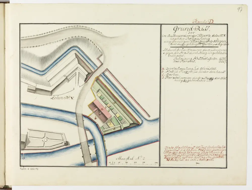 Zürich: Dem Spital Zürich gehörende Lehen in den Fortifikationswerken; Ansichten, Grundrisse und Schnitte: Haus und Garten, zum Lehen Nr. 5 gehörend, bei der Sihlporte; Grundriss