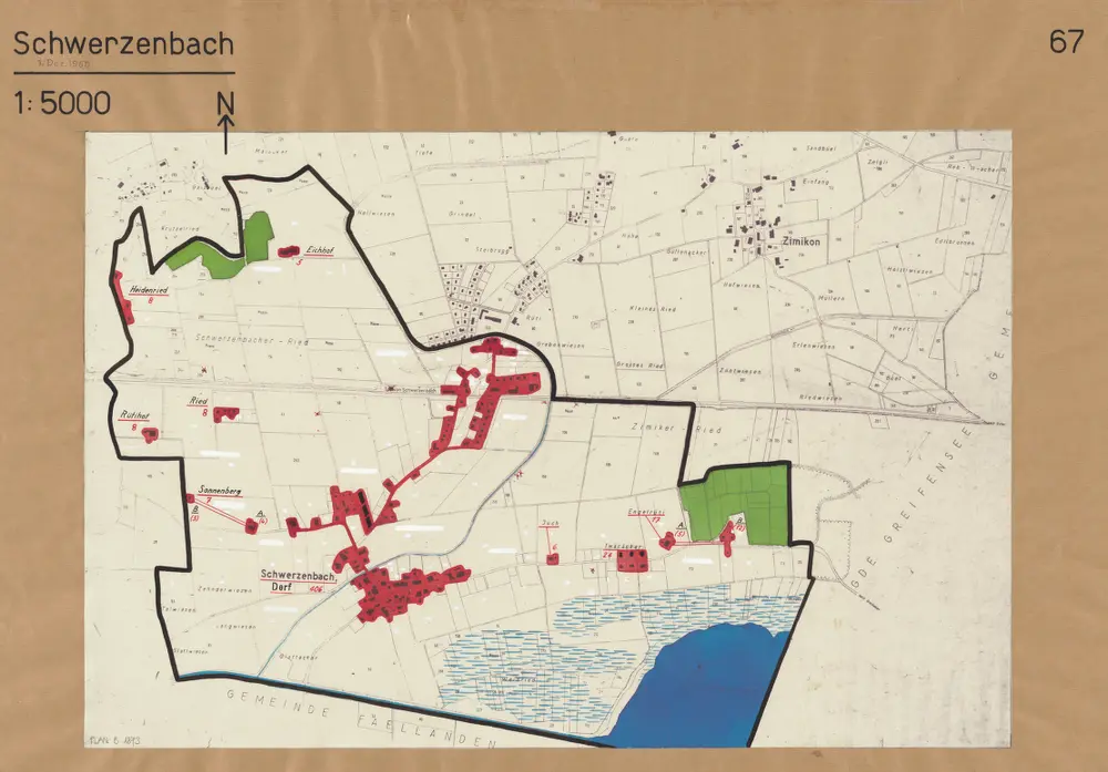 Schwerzenbach: Definition der Siedlungen für die eidgenössische Volkszählung am 01.12.1960; Siedlungskarte Nr. 67