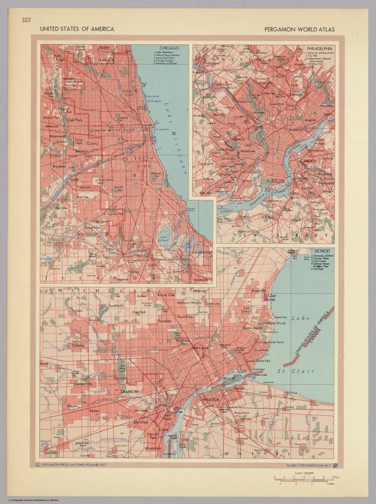 United States of America  - (Chicago, Detroit, and Philadelphia).  Pergamon World Atlas.