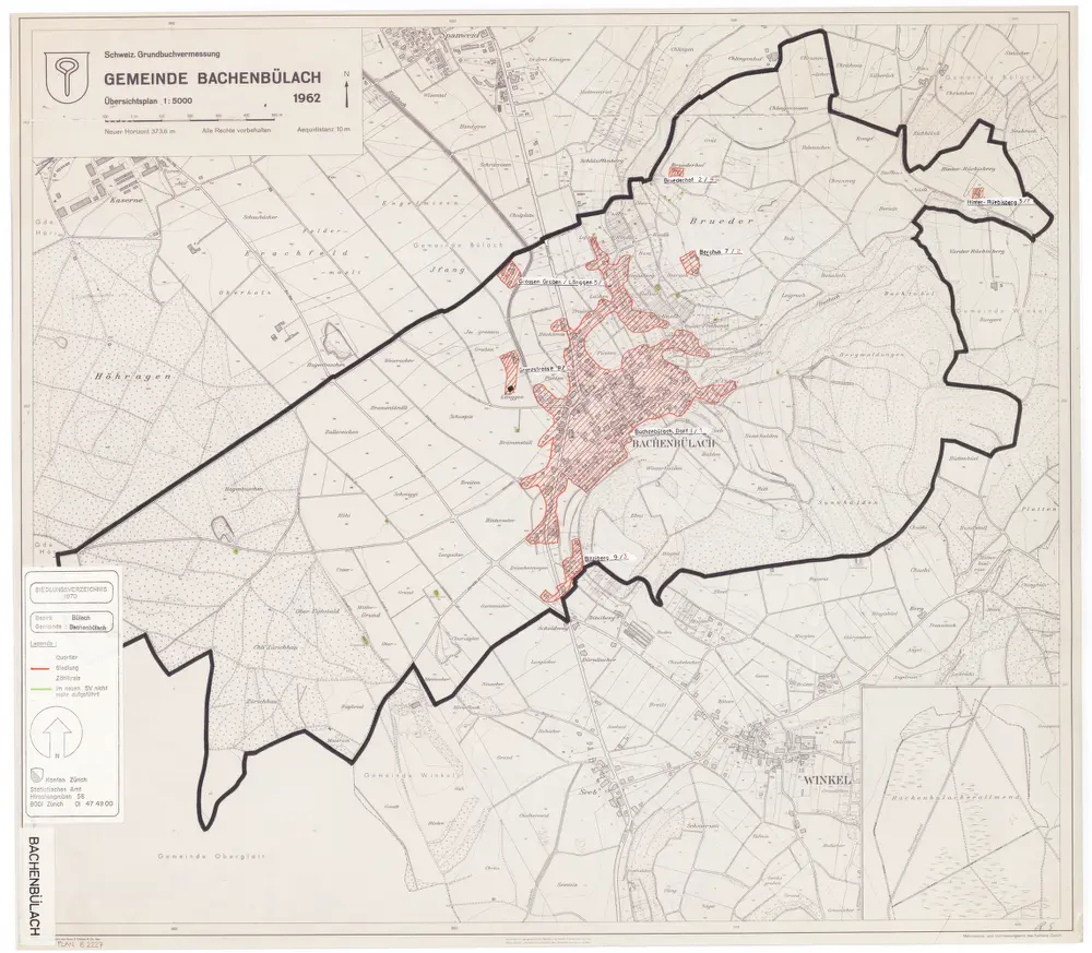 Bachenbülach: Definition der Siedlungen für die eidgenössische Volkszählung am 01.12.1970; Siedlungskarte