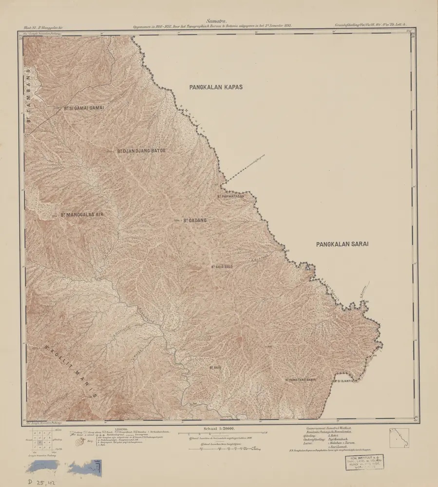 B[oeki]t Manggalas Air : opgenomen in 1891-1892 / door het Topographisch Bureau te Batavia uitgegeven in het 2e semester 1893