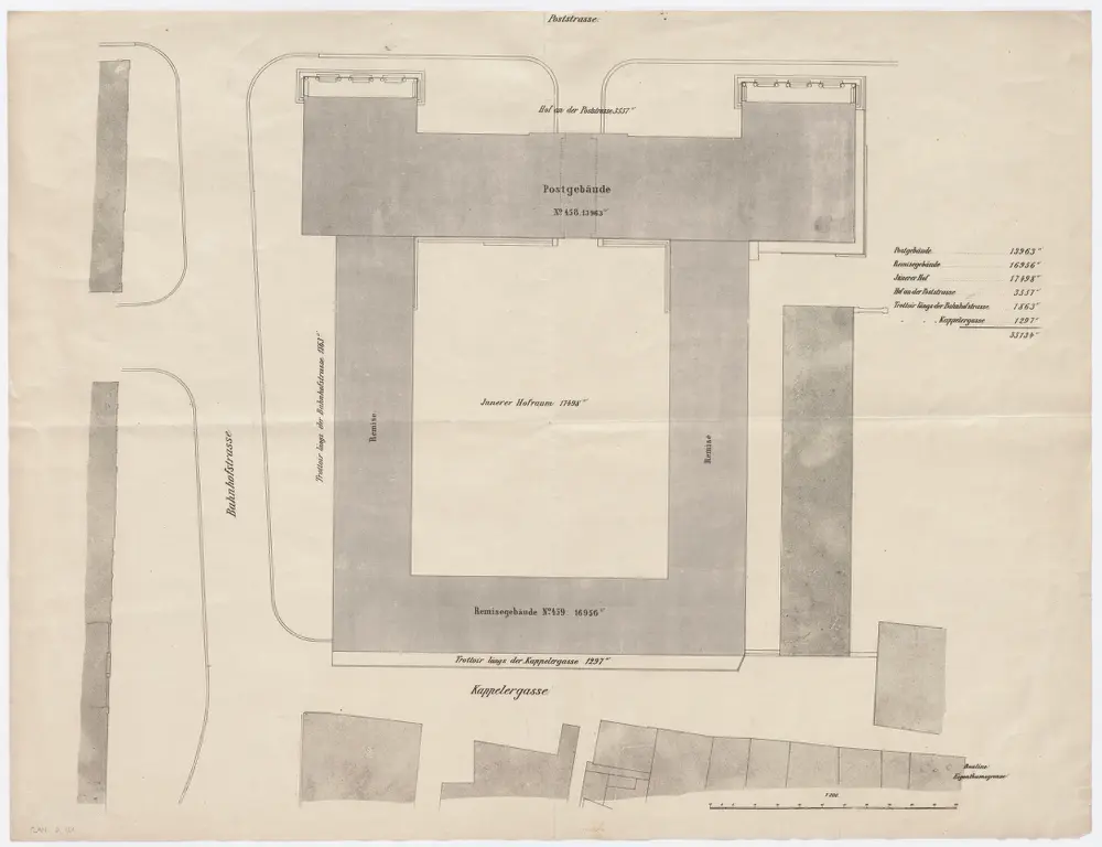 Projektiertes Postgebäude an der Poststrasse, Bahnhofstrasse und Kappelergasse; Grundriss