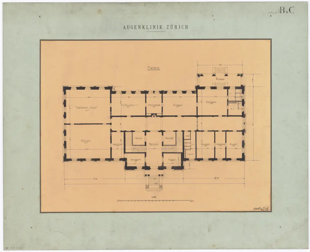 Projektierte Augenklinik, Rämistrasse 73: Erdgeschoss; Grundriss