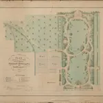 HZAN GA 100_Nr. 162_ : Ingelfingen; "Plan für den in einen Park umzuschaffenden hochfürstlichen Küchengarten zu Ingelfingen [Hofgarten];Polack, Öhringen;200 Fuß = 1.600 cm [100 cm = 1 km];45,5 x 37,5 cm;Papier; Wasserfarben; Darstellung des Parkes; links Erklärungen.