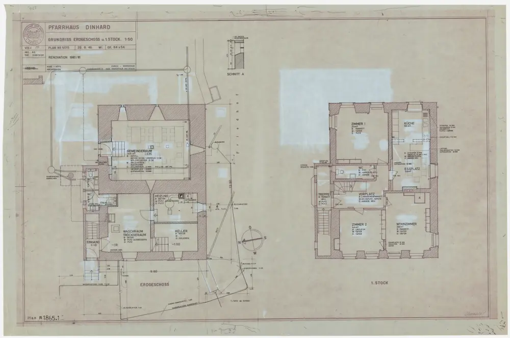 Dinhard: Pfarrhaus: Erdgeschoss und 1. Stock; Grundrisse