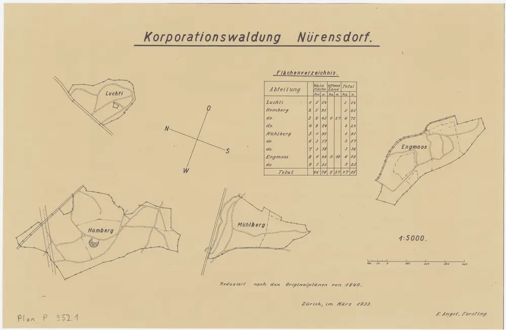 Nürensdorf: Genossenschafts- und Zivilgemeindewaldungen Nürensdorf: Genossenschaftswaldung Nürensdorf mit Homberg, Luchti, Engmoos, Mülberg (Mühlberg); Grundrisse