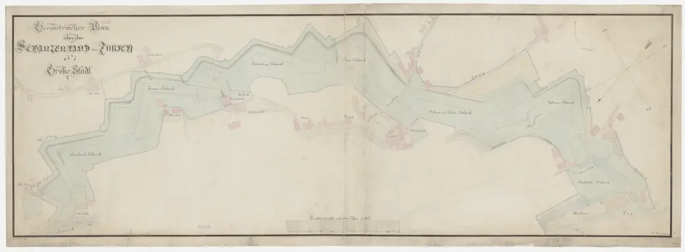 Zürich: Schanzenland in der Grossen Stadt mit Brunnenleitungen; Grundriss (Nr. 1)