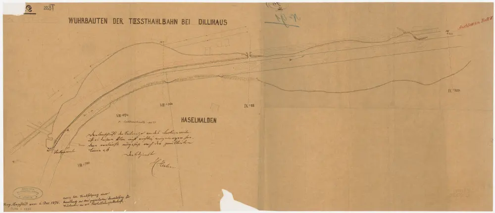 Bauma: Töss bei Dillhus, Wuhrbauten der Tösstalbahn TTB; Situationsplan (Töss-No. 91)