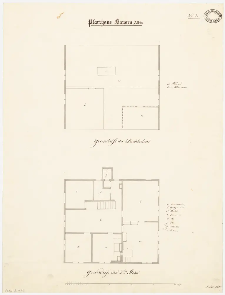 Hausen am Albis: Pfarrhaus, 2. Stock und Dachgeschoss; Grundrisse (Nr. 5)