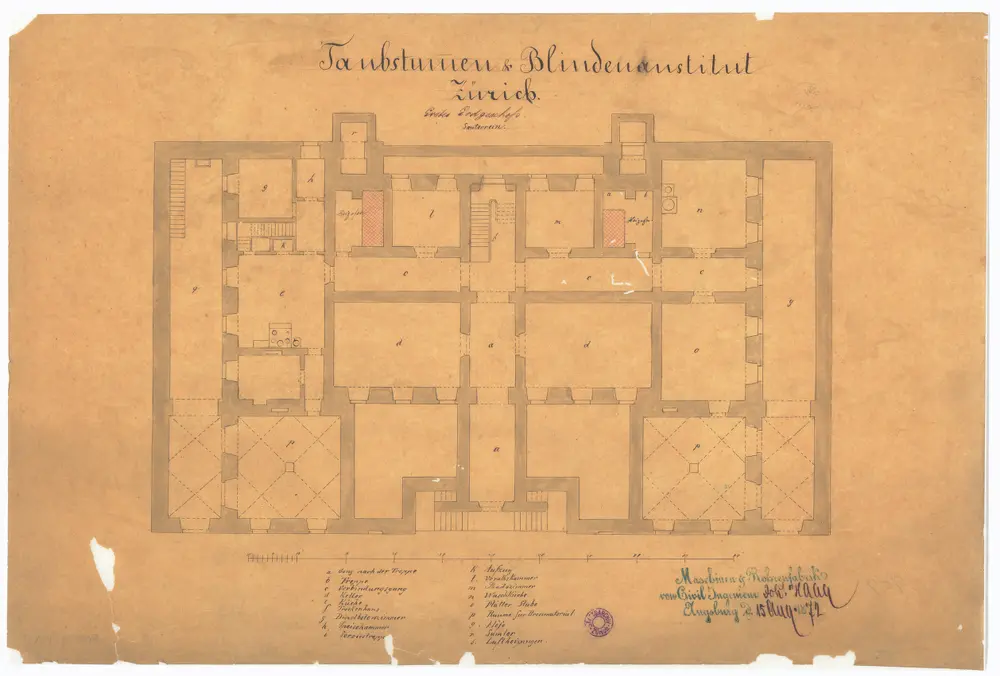 Blinden- und Taubstummenanstalt, Künstlergasse: Projekt einer Wasserheizung; 1. Erdgeschoss; Grundriss