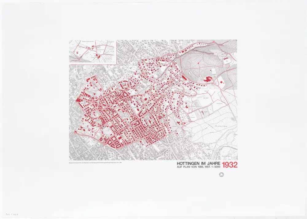 Historische Bauzustände der Zürcher Aussenquartiere in 48 Blättern: Hottingen im Jahre 1932 auf einem Plan von 1986; Übersichtsplan