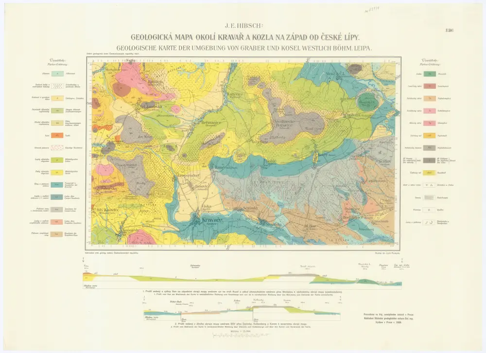 Geologická mapa okolí Kravař a Kozla na západ od České Lípy