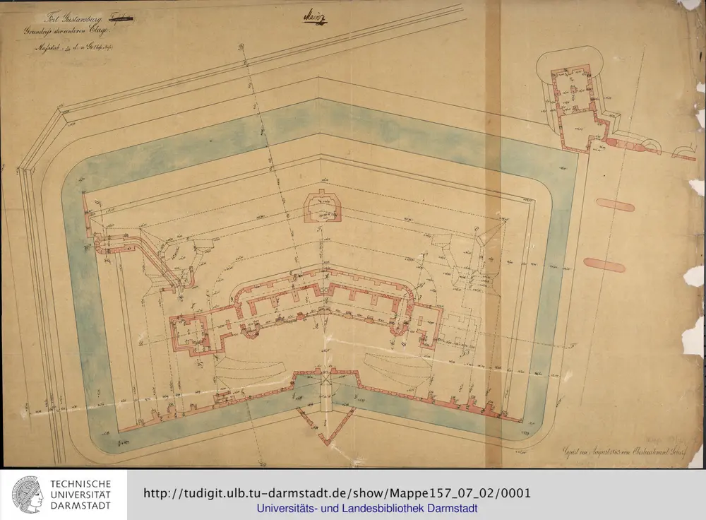 [Festung Mainz], Fort Gustavsburg. Grundriss der unteren Etage