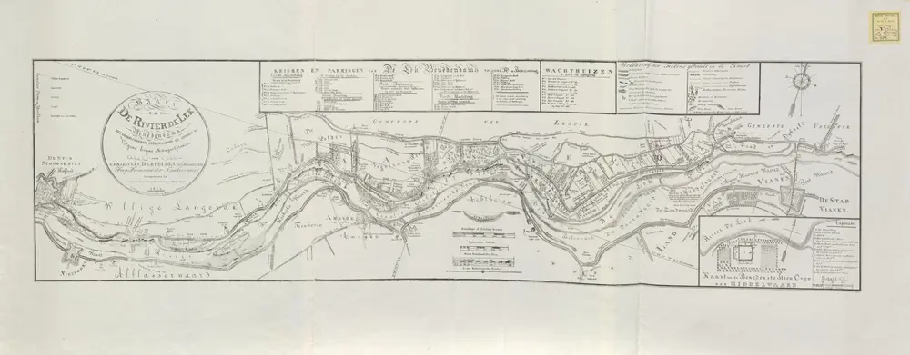 Kaart van de rivier de Lek benedendams met desselfs dyken, uiterwaarden en kribben &amp;c.