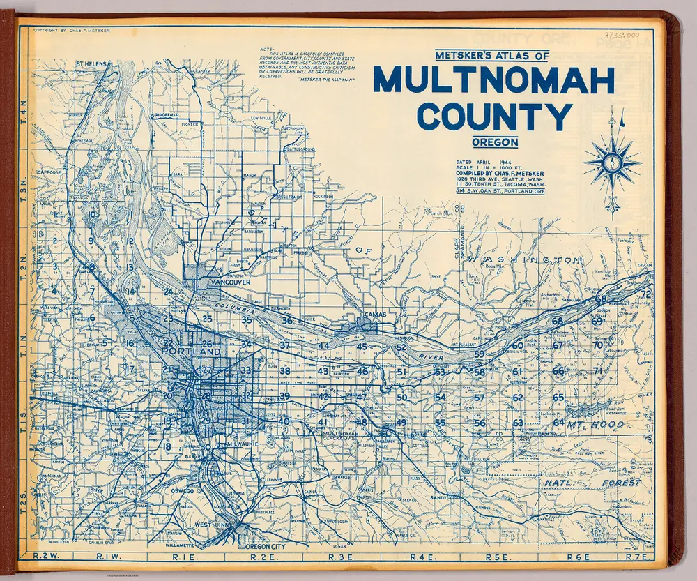 Title Page and Index Map: Metsker's Atlas Of Multnomah County, Oregon