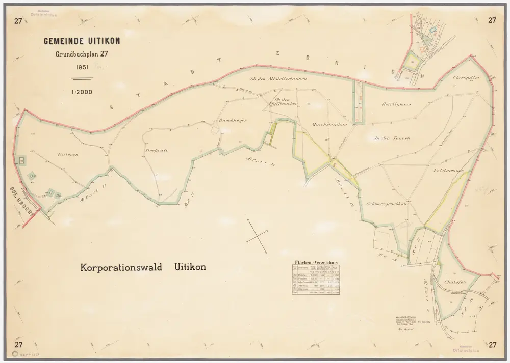 Uitikon: Genossenschaftswaldung: Rütenen, Stockrüti, Ob den Pfaffenächern, Buechhoger, Tannen, Feldermoos, Herrligmoos, Cherigatter, Schwerzgruebhau, Chalofen; Grundriss