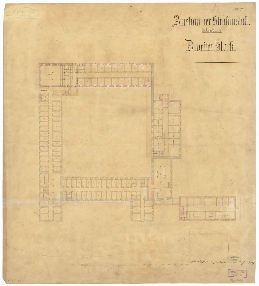 Kantonale Strafanstalt Oetenbach: Projektierter Ausbau; 2. Stock; Grundriss