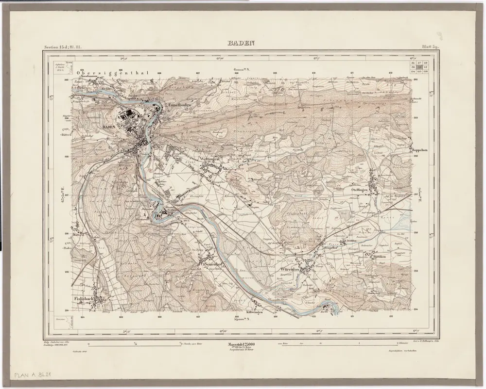 Topographischer Atlas der Schweiz (Siegfried-Karte): Den Kanton Zürich betreffende Blätter: Blatt 39: Baden