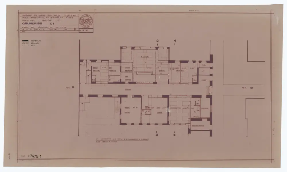 Psychiatrische Universitätsklinik Burghölzli: Umbau der Abteilung C: C I; Grundriss