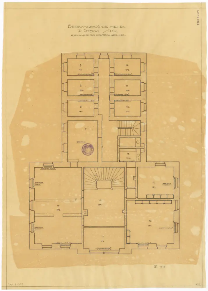 Meilen: Bezirksgebäude an der Seestrasse, Zentralheizung, 1. Stock; Grundriss (Nr. 2)