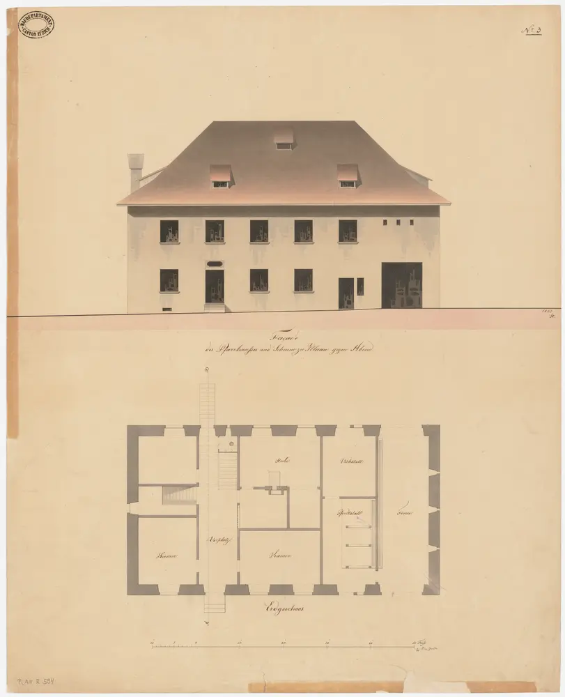 Illnau-Effretikon (damals Illnau): Pfarrhaus; Westansicht und Grundriss des Erdgeschosses (Nr. 3)