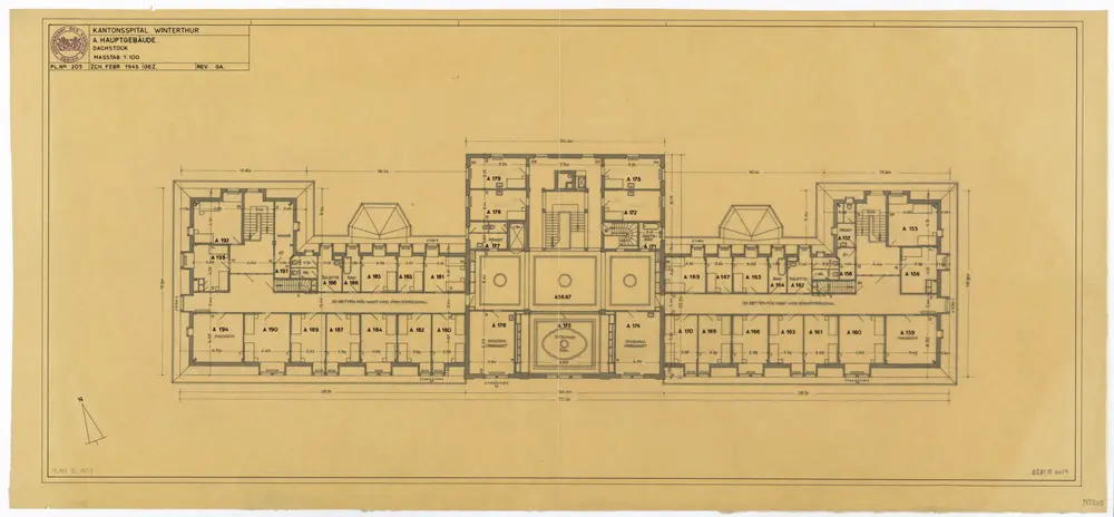 Winterthur: Kantonsspital, Hauptgebäude, Dachstock; Grundriss (Nr. 205)