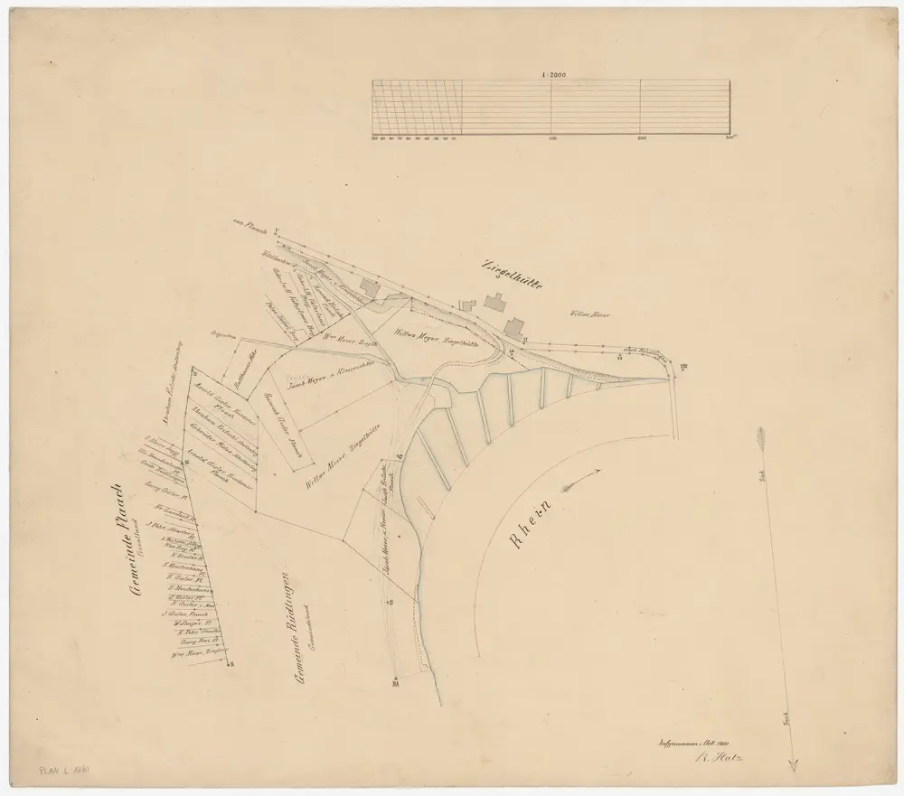 Flaach, Rüdlingen SH: Rhein oberhalb der Brücke in Rüdlingen; Situationsplan (Rhein-Gebiet Nr. 45)