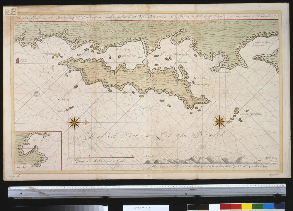 Nieuwe afteekening van het eijland Ste Catharina geleegen aen de kust van Brazil, op 27 graden 30 min. Zuijder Breete