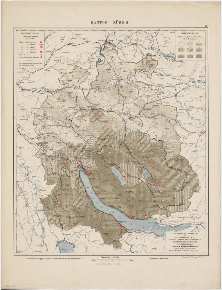 Kanton Zürich: Geographische Verteilung der Seidenindustrie nach der Zählung vom 01.12.1870