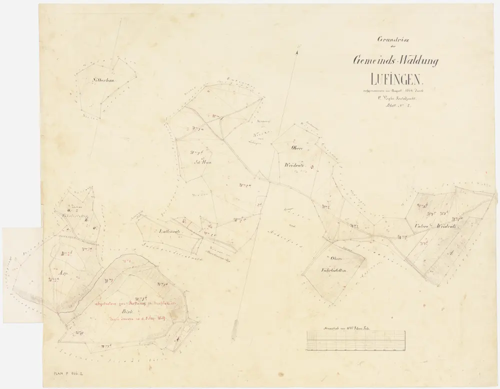 Lufingen: Gemeindewaldung: Silberhau, Färlistetten (Fährlistetten), Birch (Birk), Lattenrüti, Hau, Obere und Untere Weidrüti, Obere Färlistetten (Obere Fährlistetten); Grundrisse (Blatt 2)