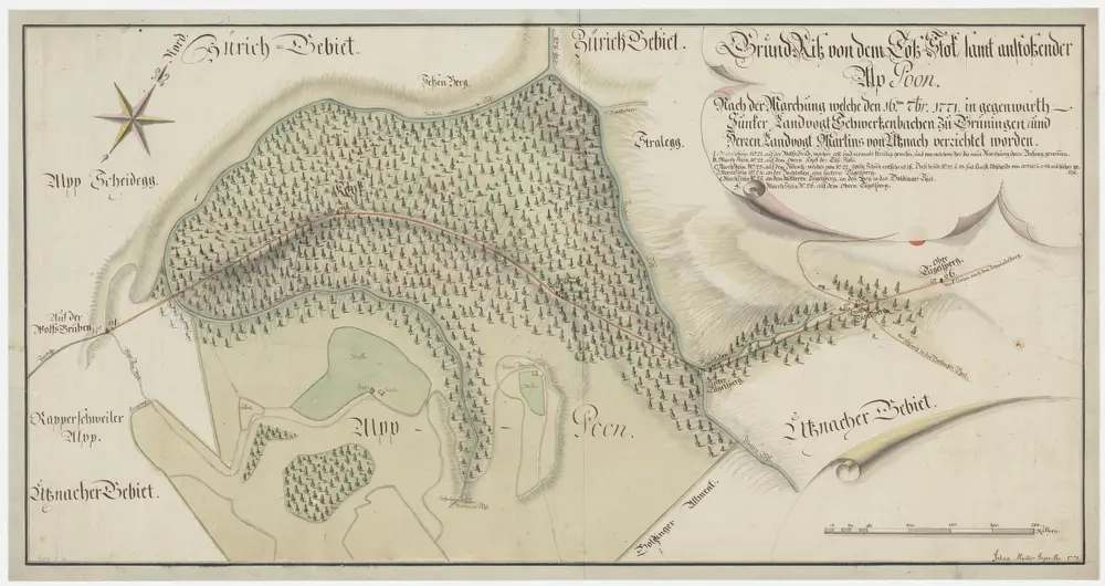 Grenze zwischen der Landvogtei Grüningen und der Grafschaft Uznach beim Tössstock und der Boalp (ältere Schreibweise: Poo-Alp) von der Wolfsgrube bis zum Oberen Dägelsberg; Grundriss