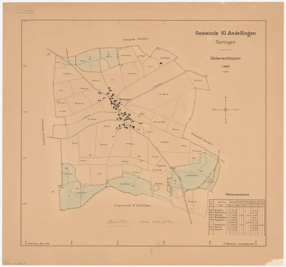 Kleinandelfingen: Gemeindewaldung Oerlingen: Brotchorb (Brotkorb), Wolfzeichen, Oberloch, Buechbüebuck (Buchbühlbuck), Hugenhölzli, Entelerspitz, Unterloo, Oberloo; Grundriss