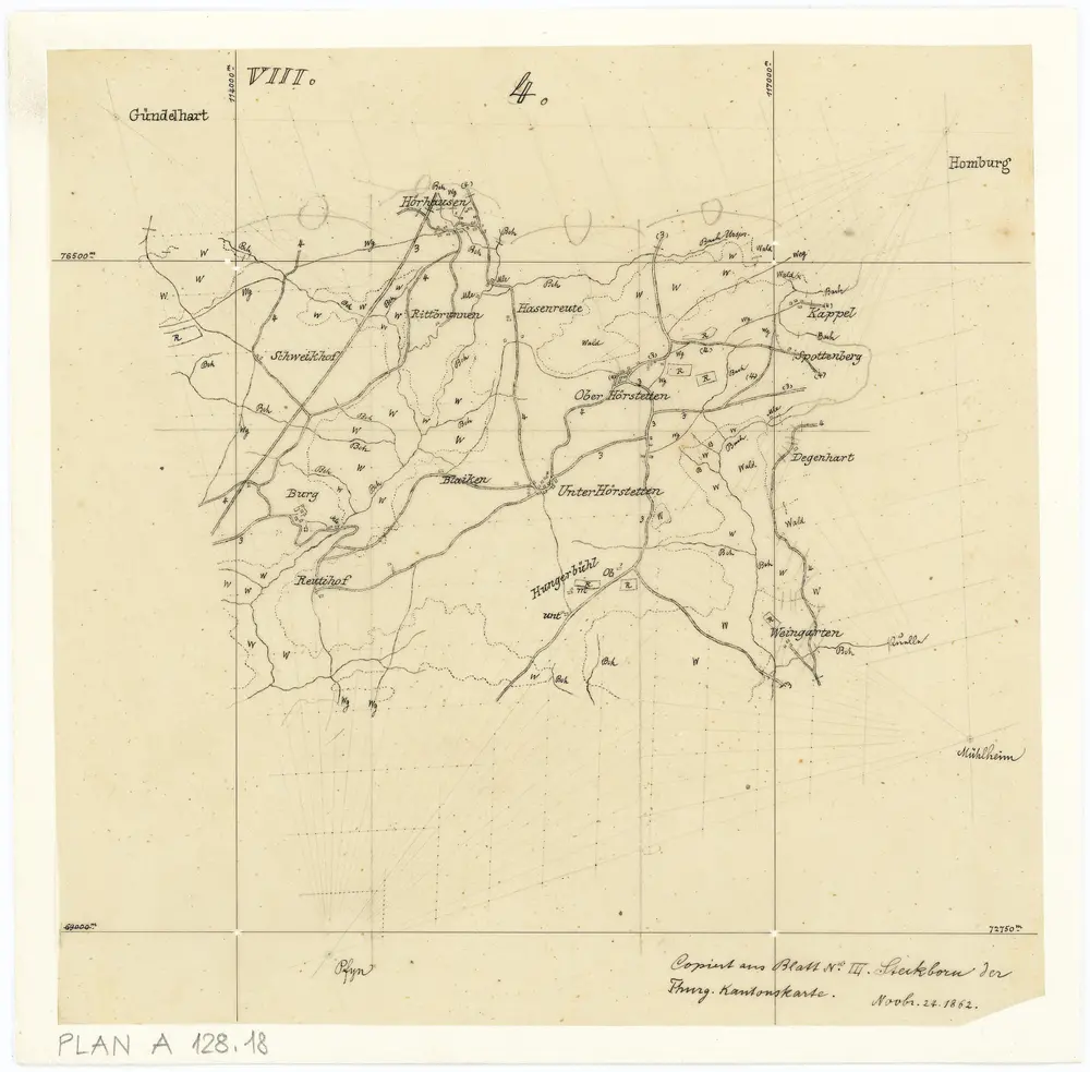 Vorlagen für die Topographische Karte des Kantons Zürich (Wild-Karte): Kopien aus anderen Kartenwerken für ausserkantonale Gebiete: Hörhausen