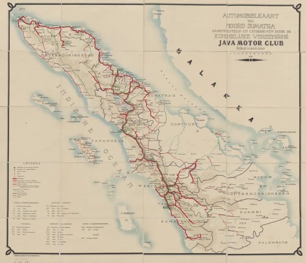 Automobielkaart van Noord-Sumatra / samengesteld en uitgegeven door de Koninklijke Vereeniging Java Motor Club