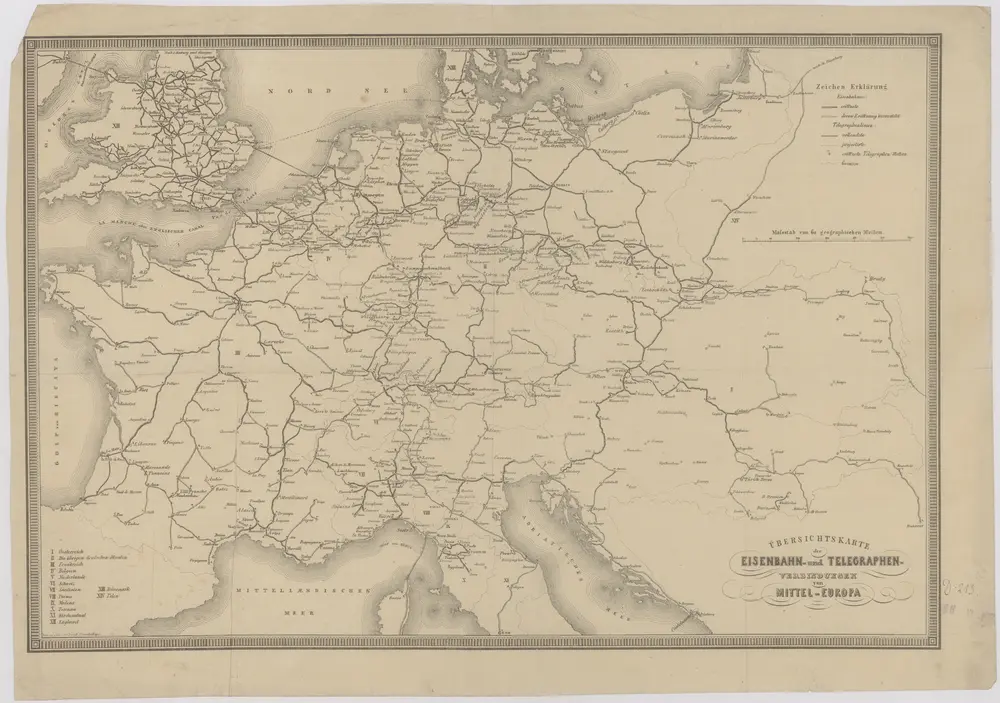 Übersichtskarte des Eisenbahn- und Telegraphen-Verbindungen von Mittel-Europa