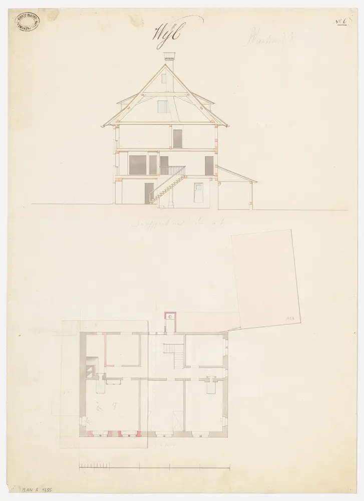 Wil: Pfarrhaus; Grundriss des 2. Stocks und Querschnitt (Nr. 6)