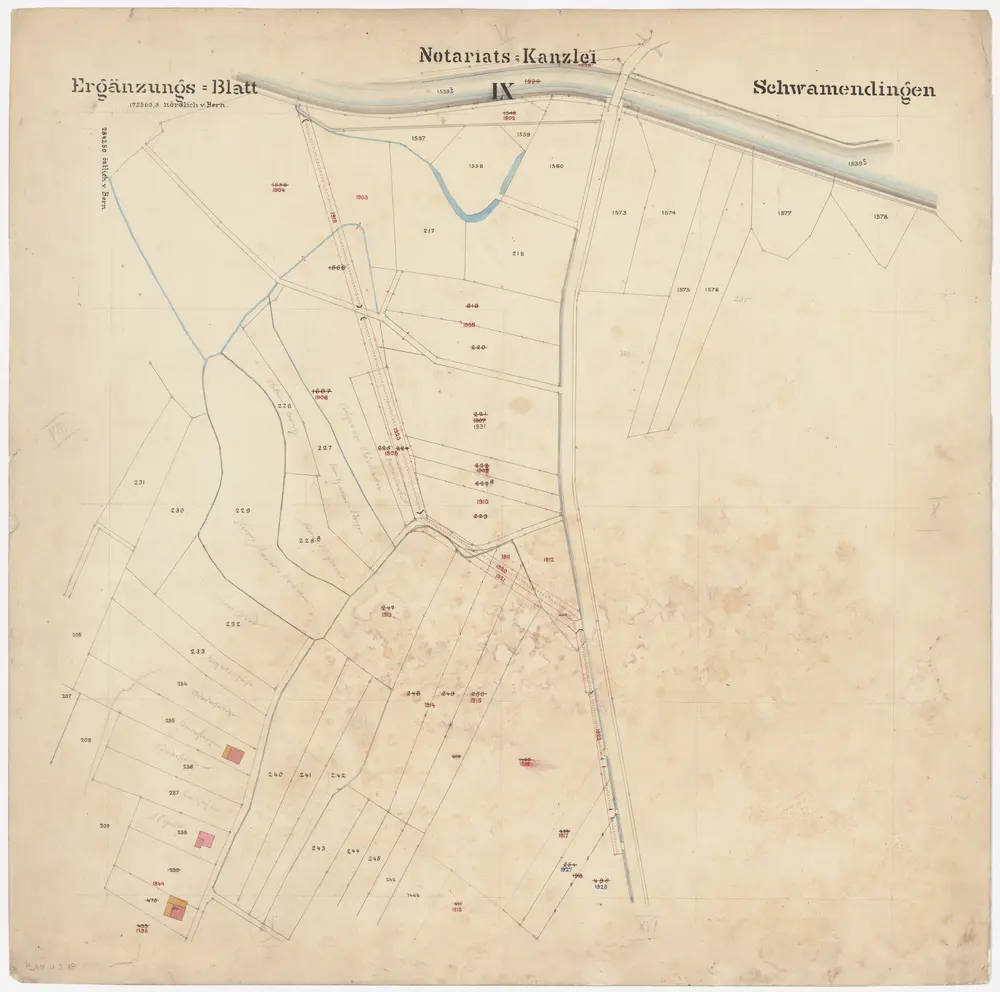 Schwamendingen: Gemeinde; Katasterpläne: Ergänzungsblatt IX: Aubrücke, Im ewige Bau, Bungertwiesen, Luswiesen, Feisswiesen, Wiesgassacker, Heerenwiesen; Situationsplan