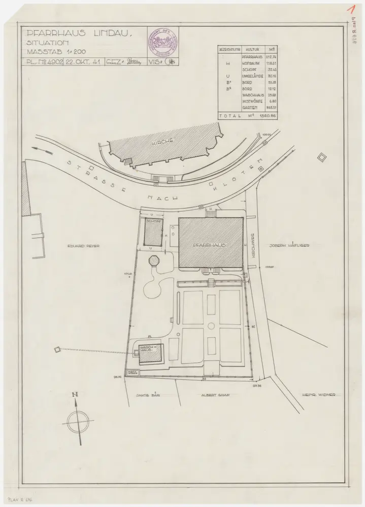 Lindau: Pfrundgut mit Kirche und Pfarrhaus; Grundriss (Nr. 1)