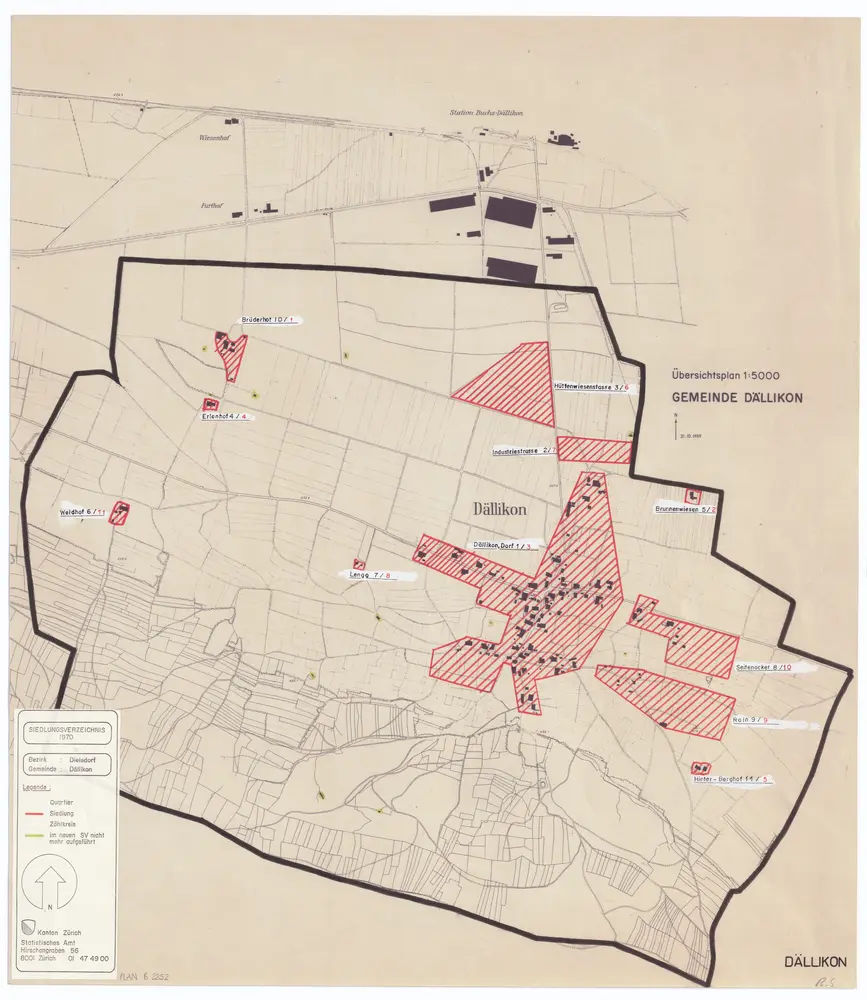 Dällikon: Definition der Siedlungen für die eidgenössische Volkszählung am 01.12.1970; Siedlungskarte