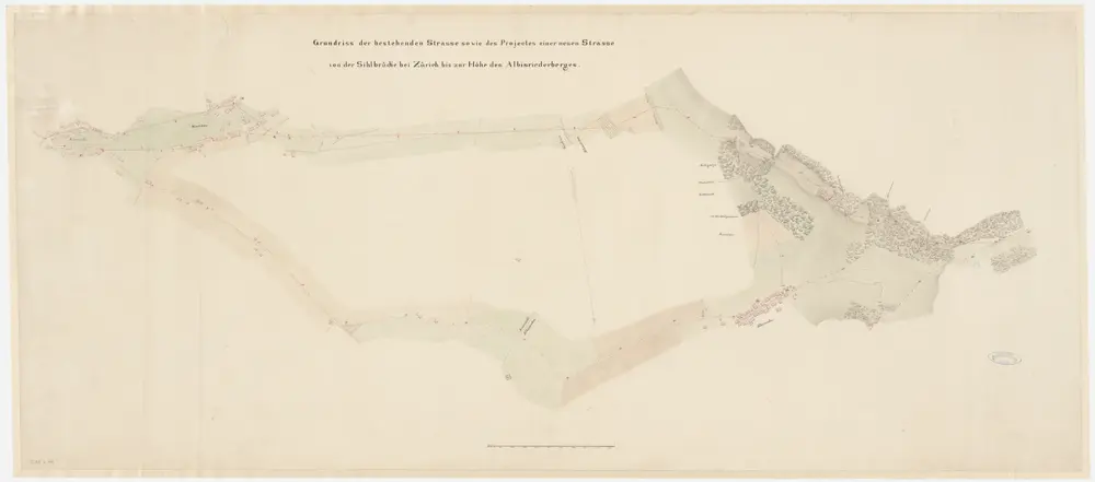 Aussersihl, Wiedikon, Albisrieden: Projektierte Strasse von der Sihlbrücke über Wiedikon und Albisrieden bis auf den Albisriederberg; Übersichtsplan