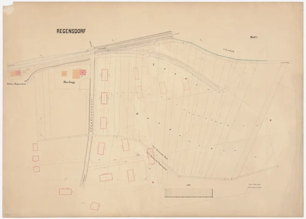 Regensdorf: Zivilgemeinden Regensdorf und Watt; Vermessungspläne: Blatt I: Gegend beim Bahnhof, Hardegg und Lehenholz; Situationsplan