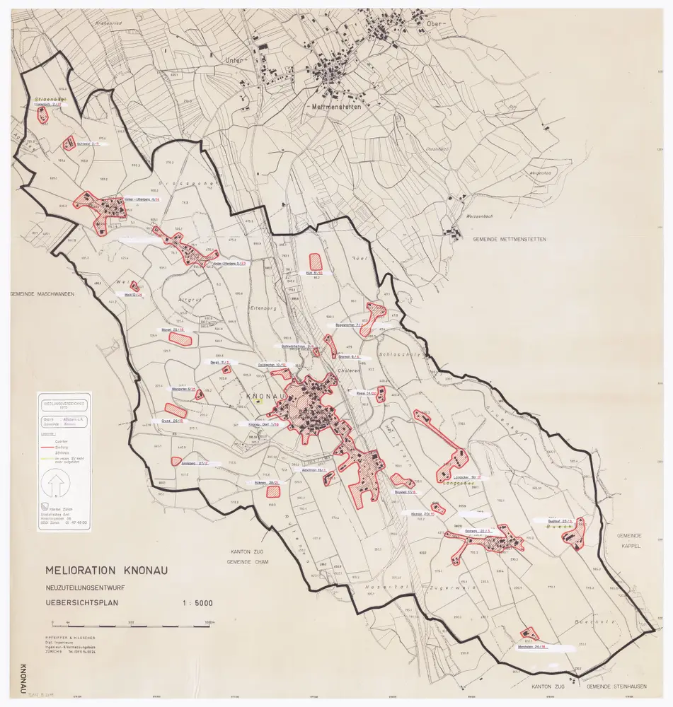 Knonau: Definition der Siedlungen für die eidgenössische Volkszählung am 01.12.1970; Siedlungskarte
