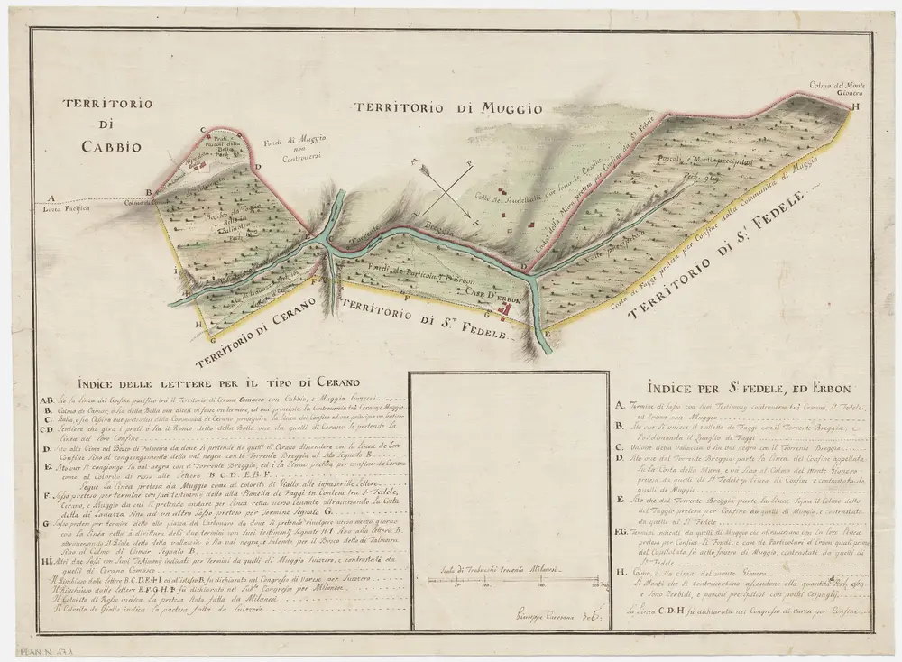 Grenze zwischen der Schweiz und dem Herzogtum Mailand bei Cabbio, Muggio, Cerano und Sante Fedele; Grundriss