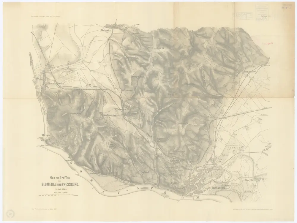 Plan zum Treffen bei Blumenau und Pressburg 22. Juli 1866