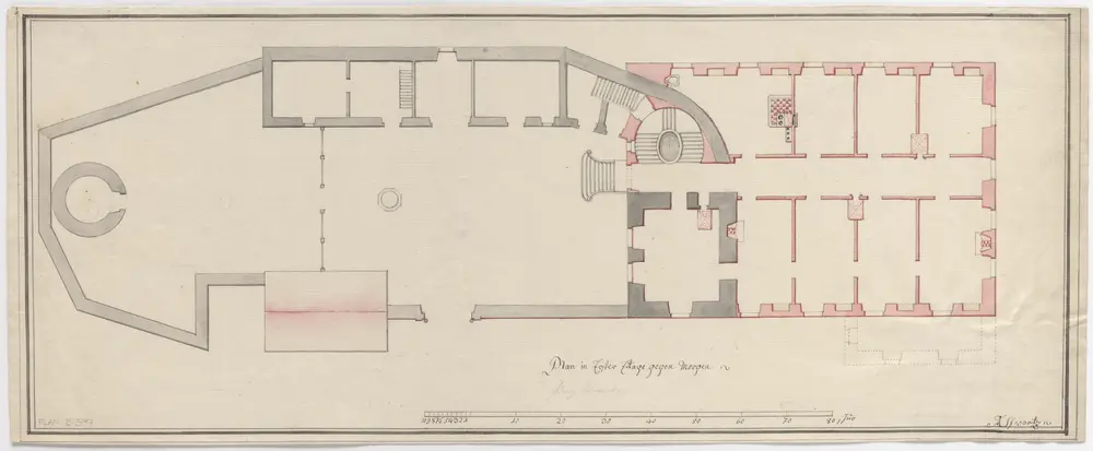 Waltalingen: Schloss Schwandegg, Projekt, 1. Etage des Ostteils; Grundriss