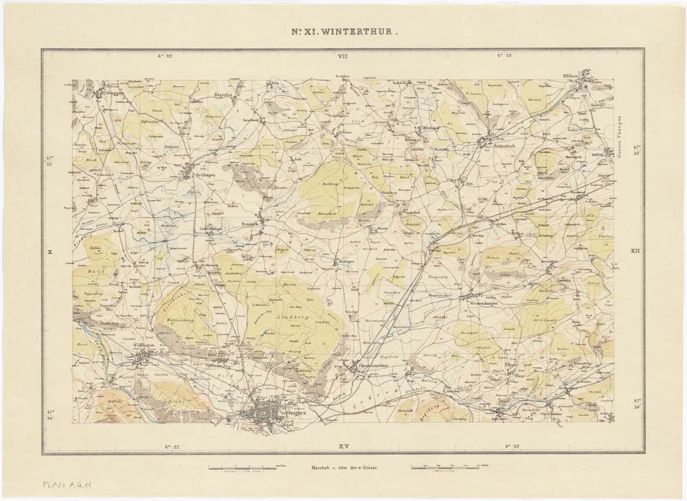 Topographische Karte des Kantons Zürich (Wild-Karte): Blatt XI: Winterthur